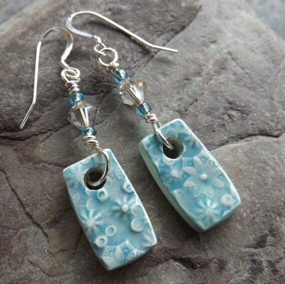 Flower Earrings with Swarovski(R) Crystal Turquoise-Color Sterling Silver Flower Earrings with Swarovski(R) Crystal Turquoise-Color Sterling Silver