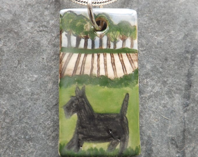 Handmade Ceramic Scottie dog pendant, dog lover gift, Scottish Terrier