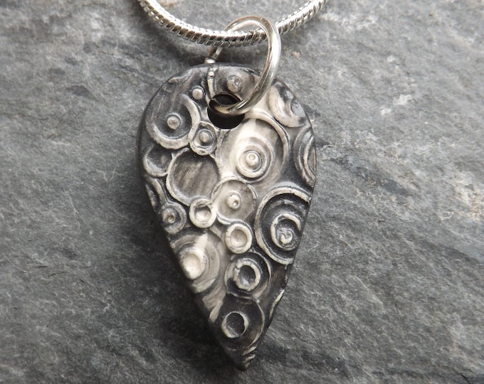 Handmade Ceramic Pendant in black, grey and white