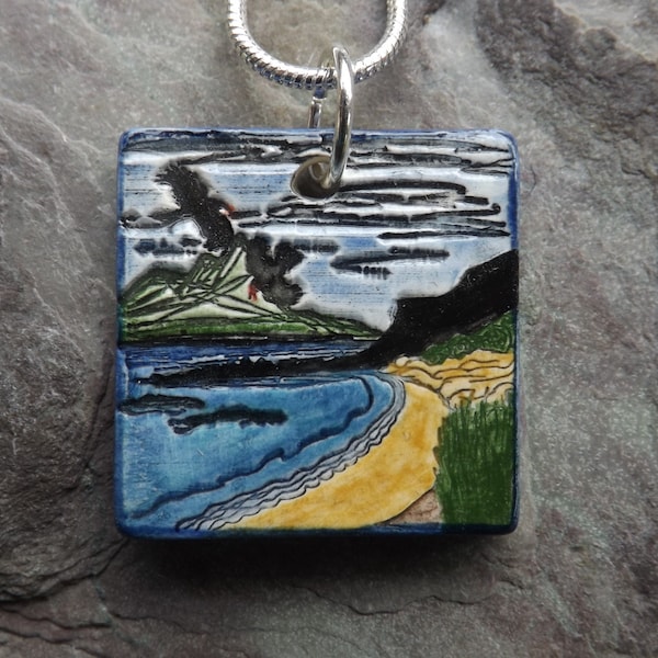 Handmade Ceramic Beach Scene Pendant