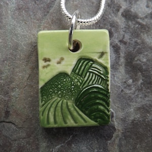 Handmade Ceramic ‘Mountains’ Pendant in Green