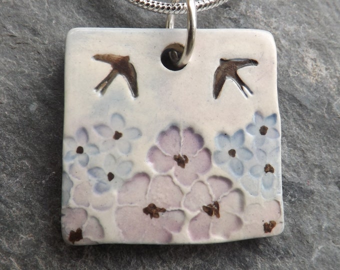 Handmade Ceramic Summer Garden Pendant in lavender and lilac