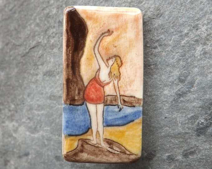 Rock Goddess Handmade Ceramic Brooch in red, orange and ochre, sea lover gift