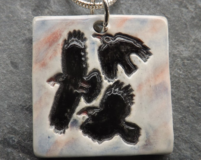 Handmade Ceramic Chattering of Choughs Pendant