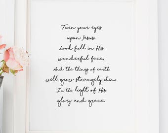 Descarga instantánea, Vuelve tus ojos, Vuelve tus ojos a Jesús, himno imprimible, canción de adoración, canción imprimible, letras cristianas imprimibles