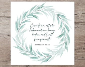 Mateo 11:28 - Venid a mí todos los que estáis trabajados y cargados, y yo os haré descansar, Descarga instantánea - Decoración basada en la fe - Versículo bíblico