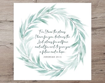 Jeremías 29:11 Impresión de arte de pared digital - Los planes de Dios para el futuro y la esperanza - Descarga instantánea - Decoración basada en la fe - Versículo bíblico inspirador