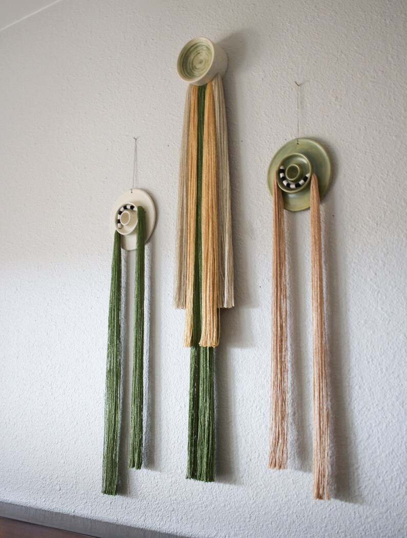 sculpture stonware modern tassels Ceramic Tassel Wall Hanging ceramic art one of a kind tassel art string art
