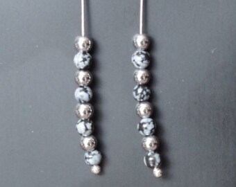 Snowflake Turquoise and Hematite Beads Sterling Silver Dangling French Hook Earrings