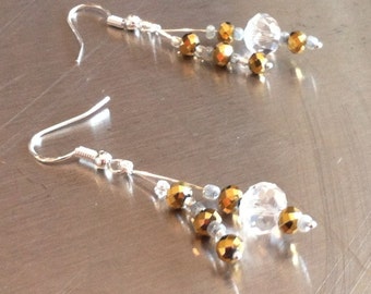Swarofski Crystals and Czech Seed Beads Dangling Sterling Silver French Hook Earrings