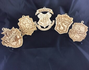 Harry Potter Hogwarts Wood Laser Cut Christmas Ornaments Set of Five