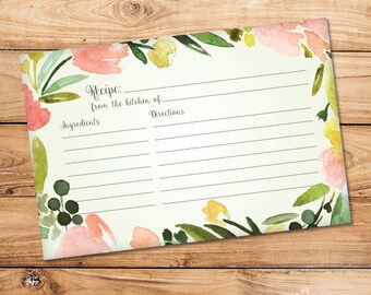 Floral Light Green Recipe Card - (Matches Floral Wreath Bridal Shower Invitation) - 6"x4" Digital Download