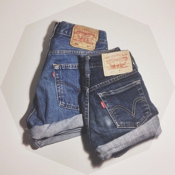 SALE Levis High Waisted Random Dark Wash Cuffed Denim Shorts 27" Waist