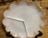 Vintage Milk Glass Divided Relish Plate Anchor Hocking Fire King Shabby Chic Cottage Retro