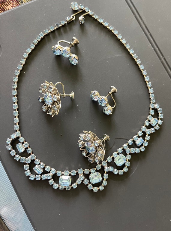 Vintage Glass Rhinestone Blue Set - image 1