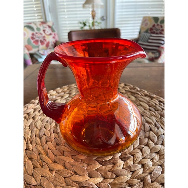 Blenko Amberina Pitcher 1970’s Vintage Orange to Red Mod