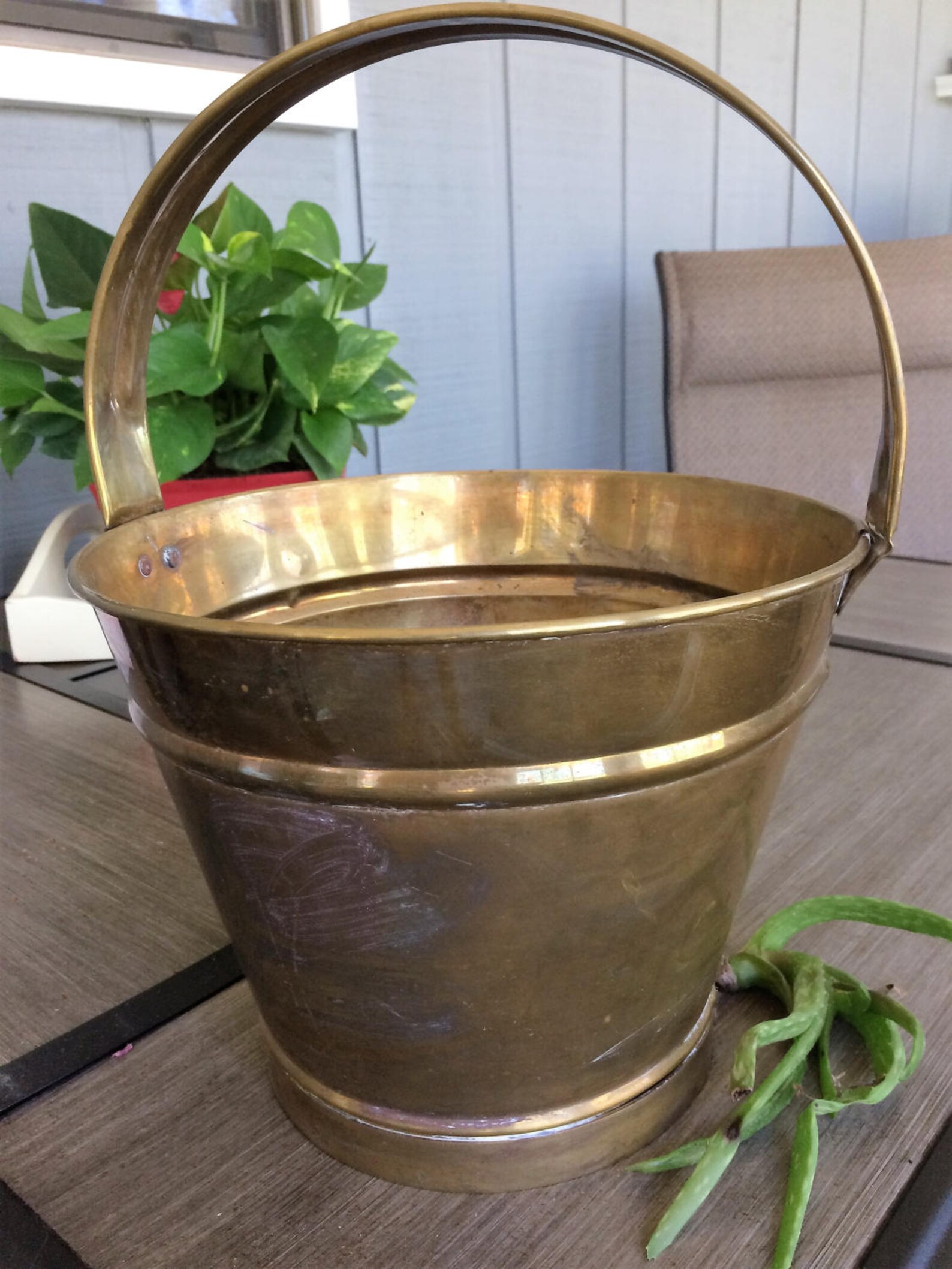Vintage Dutch Decorative Brass Bucket Planter Fixed Handle Etsy