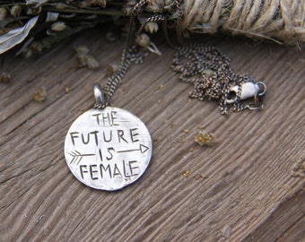 FUTURE IS FEMALE necklace sterling silver womens march necklace