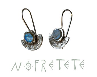 NOFRETETE earrings moonstone  //egyptian dangling earrings. carved gemstone earrings. silver lost wax earrings. art deco jewelry with stone