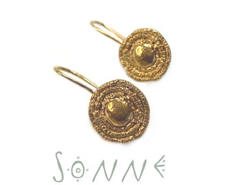 GOLDEN SUN EARRING, Big Round Gold Plated Sunshine Hoop Earrings, Handmade Gold Flower Circle Earrings