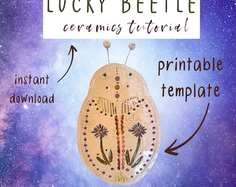 LUCKY BEETLE ceramic tutorial with printing template / pottery tool / DIY tutorial for clay art tiles / art tile step by step /handbuilt