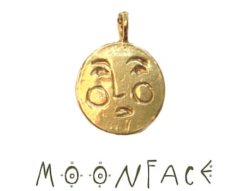 MOON FACE necklace // Dainty moon sterling silver round coin circle charm necklace, circle face gold plated moon jewelry for her, spiritual