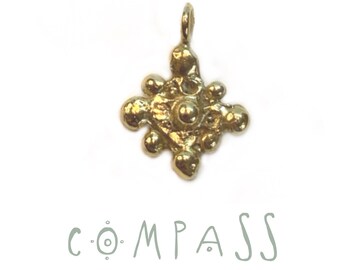 COMPASS necklace // lost wax square coin necklace gold plated. cross charm silver. Sterling silver necklace compass.