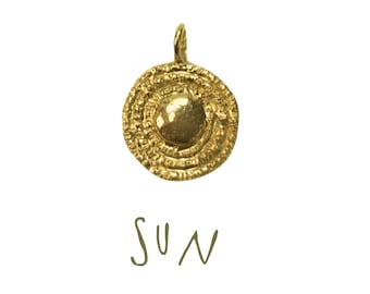GOLDEN SUN NECKLACE, Evil Eye Sun Flower Gold Plated Sunshine Pendent, Big Round Circle Handmade Sun Jewelry Gift For Her