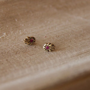 INDIAN SUMMER stud earrings gold // gold plated botanical earrings / flower earrings dainty earrings with pink ruby stone / studs gemstone image 9