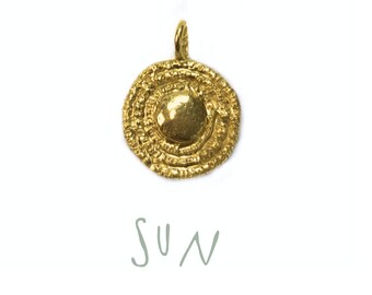 GOLDEN SUN NECKLACE, Evil Eye Sun Flower Gold Plated Sunshine Pendent, Big Round Circle Handmade Sun Jewelry Gift For Her