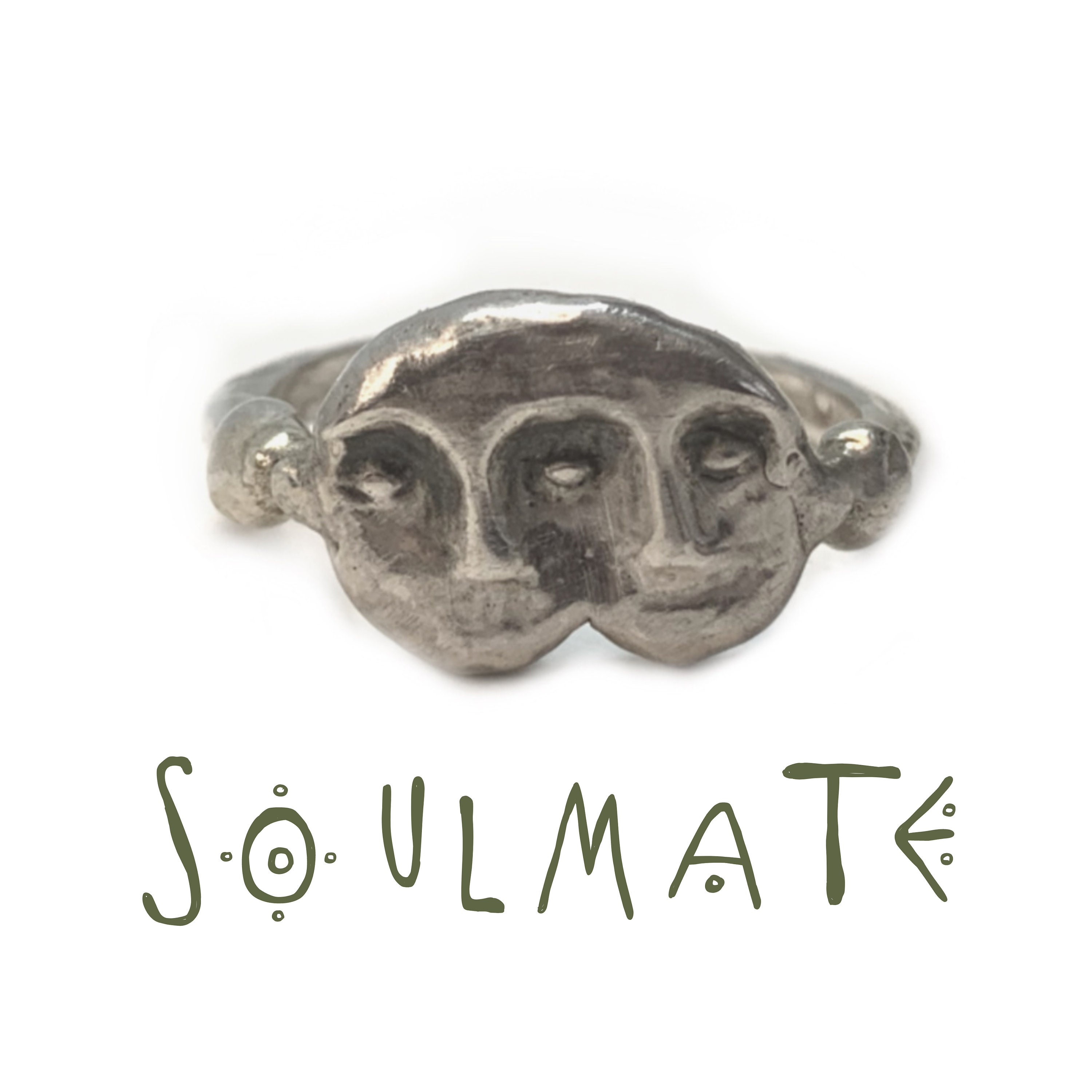 Twin Flame Ring, Soulmate Two Face Handcarved Horror Spiritual Silver Ring, Dual Souls Handmade Ring Gift For Her