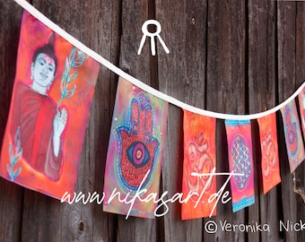 OM MANI PADME hum flag / spiritual garden decoration / wall hanging / yoga studio Dekoration/ meditation mantra/ outdoor hanging artwork