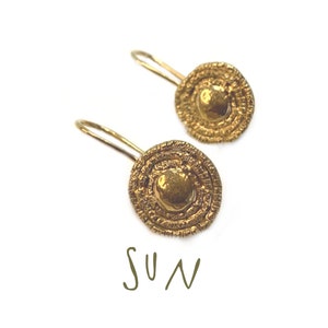 GOLDEN SUN EARRING, Big Round Gold Plated Sunshine Hoop Earrings, Handmade Gold Flower Circle Earrings