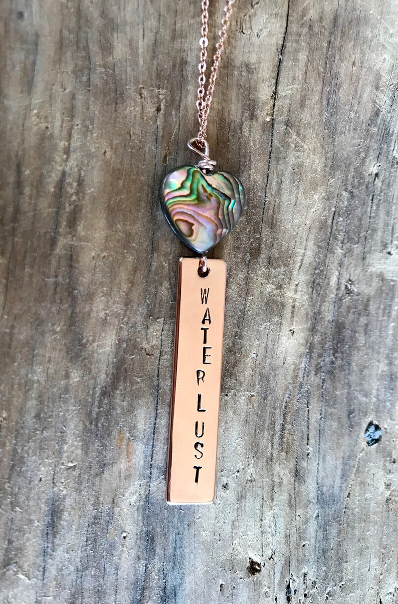 Abalone Heart /& Waterlust Hand stamped Necklace