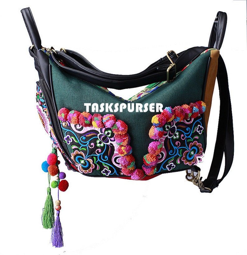 Backpack Book Bag Handmade Hmong Vintage Fabric Ethnic BackpackEmbroidery BackpackDouble-sided embroidery Backpack