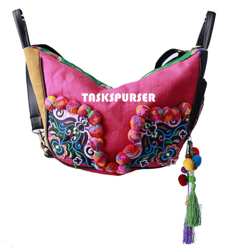 Backpack Book Bag Handmade Hmong Vintage Fabric Ethnic BackpackEmbroidery BackpackDouble-sided embroidery Backpack