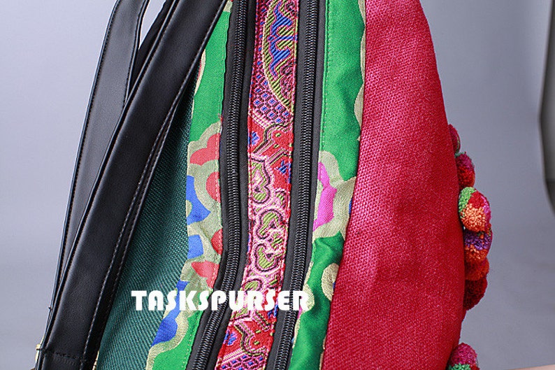 Backpack Book Bag Handmade Hmong Vintage Fabric Ethnic BackpackEmbroidery BackpackDouble-sided embroidery Backpack