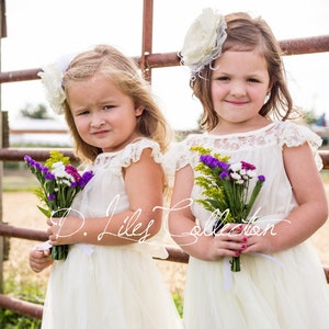 El vestido original Charlotte - Marfil, encaje, gasa, para niña de las flores, hecho para niñas pequeñas, edades 1T, 2T, 3T, 4T, 5/6, 7/8, 9/10