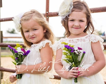 El vestido original Charlotte - Marfil, encaje, gasa, para niña de las flores, hecho para niñas pequeñas, edades 1T, 2T, 3T, 4T, 5/6, 7/8, 9/10