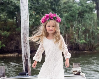 Vestido de niña de las flores Chloe, vestido de niña de las flores color marfil, vestido de encaje para niñas, vestido de encaje para niñas, vestido de encaje para niñas pequeñas, vestido de niña de las flores bohemio, vestido de niña de las flores con encaje