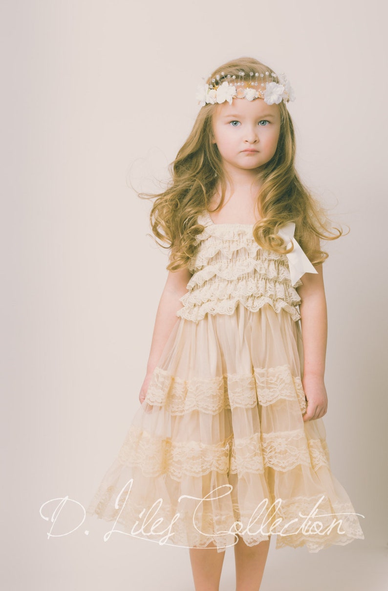 Vintage Ruffled Ivory Flower Girl Dresses