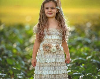 Vestido Mia - Vestido de encaje para niña de las flores, vestido de marfil para niña de las flores, niña de las flores, vestido de bebé, vestido de encaje color crema para niña, vestido color champán para niña, niña pequeña