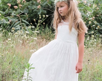 Ava - Vestido de encaje para niña de las flores Vestido de niña de las flores color marfil Vestido de encaje para niñas Vestido de encaje para niñas Vestido de encaje para niñas pequeñas Vestido de niña de las flores estilo bohemio Vestido de niña de las flores