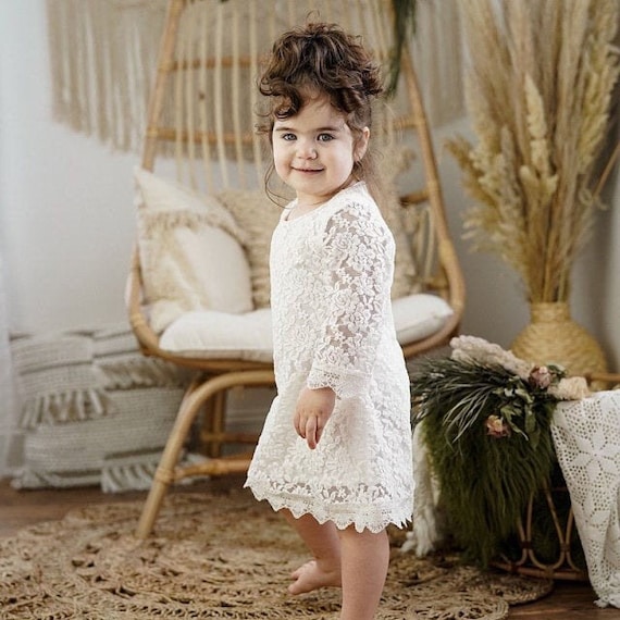Kleding Meisjeskleding Babykleding voor meisjes Jurken Mooie off-white Doop/Doop/Zegen outfit met lange mouwen 