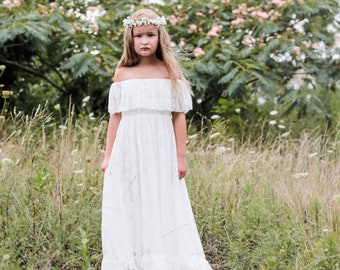 Vivian - blanco, encaje, vestido de niña de las flores, bautismo, vestido de comunión, vestido de niña pequeña