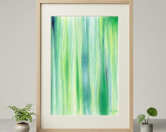 Dibujo abstracto a lápiz de color verde (7" x 10")