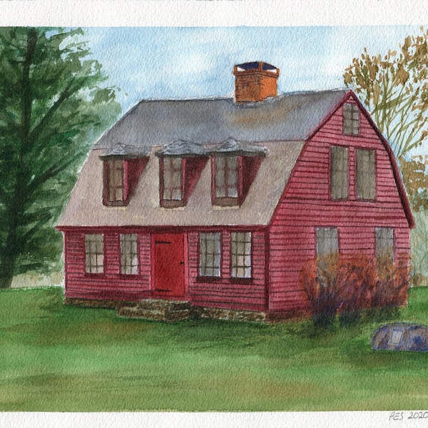 Watercolor Painting: "Makens Bemont/Huguenot House, East Hartford, CT" (10x8 in.) Unframed | Connecticut, New England Colonial Era Landmark
