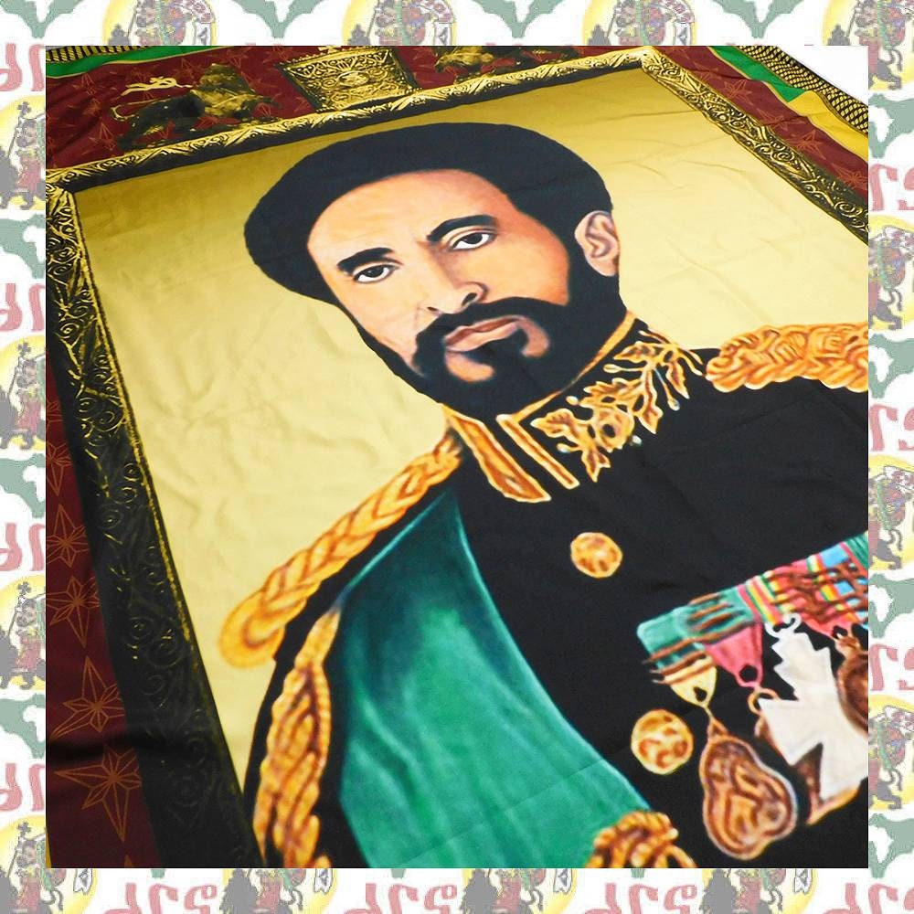 セラシエ織物タペストリーSelassie 大判　Raggaeレゲエハイレセラシエ ハイレ・セラシエ1世[drs]タペストリー（特大旗）（ユダの