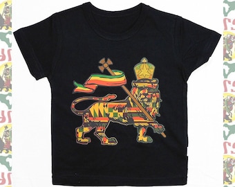 Kids T-shirts drs  a01 / Children's Tee Lion of Judah Reggae Jah Rastafari Ethiopia Jamaica