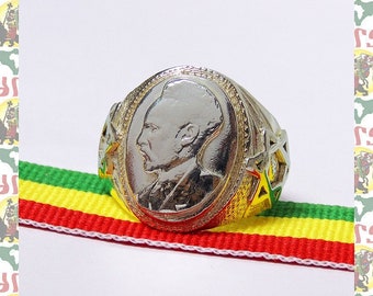 Haile Selassie I[Ethiopia Silver Ring]  (Ethiopia Reggae Roots Dub Rastafari Africa Jamaica)